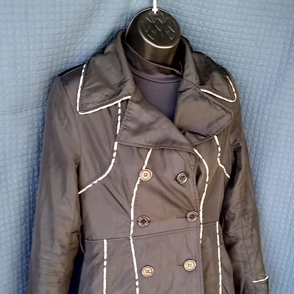 Large Burberry Long Black Button Up Trench Coat